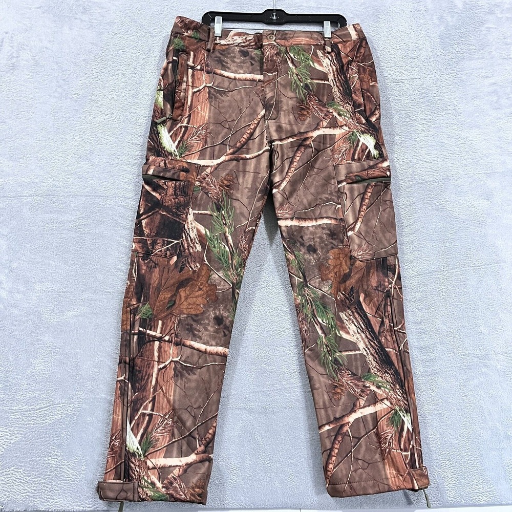 Hunting Pants Mens XL Camouflage Fleece-lined Brown‎ Green Field Ankle Zip